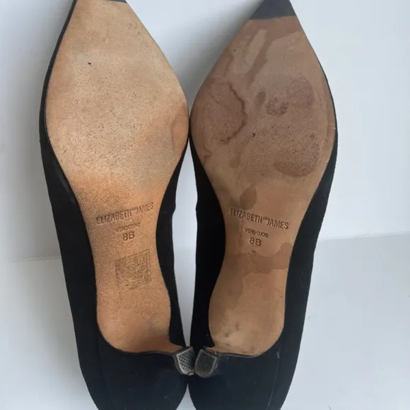 Elizabeth And James Black Suede Women's Pointed Toe Heels Cutout Shoes 8M