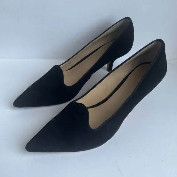 Elizabeth And James Black Suede Women's Pointed Toe Heels Cutout Shoes 8M