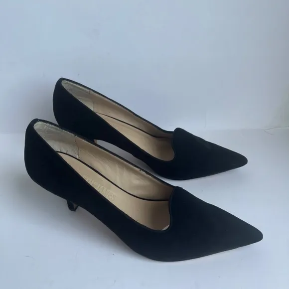 Elizabeth And James Black Suede Women's Pointed Toe Heels Cutout Shoes 8M