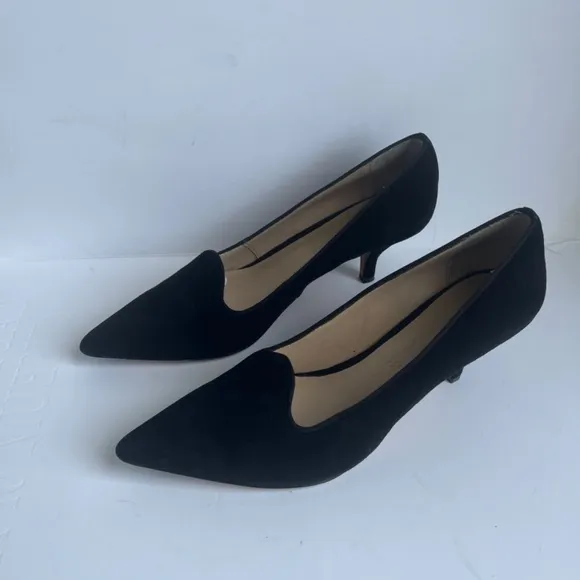 Elizabeth And James Black Suede Women's Pointed Toe Heels Cutout Shoes 8M