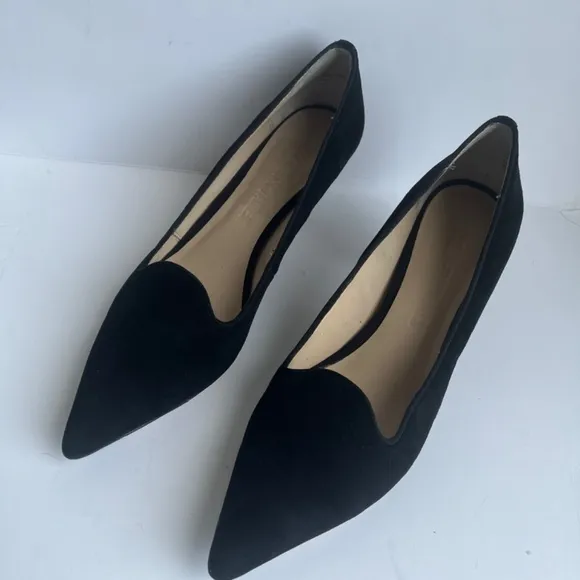 Elizabeth And James Black Suede Women's Pointed Toe Heels Cutout Shoes 8M