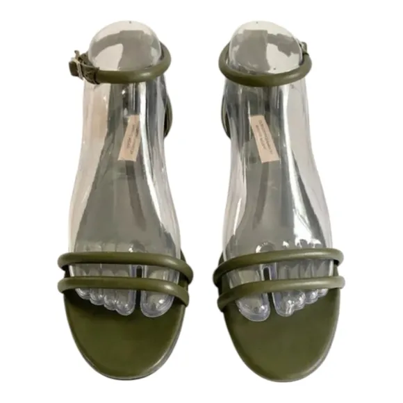 Elizabeth Damrich Antonio Melani Mama Ankle Strap Leather Green Kitten Heels 7.5