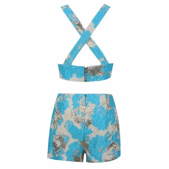 Ella Blue Two Piece Jacquard Set