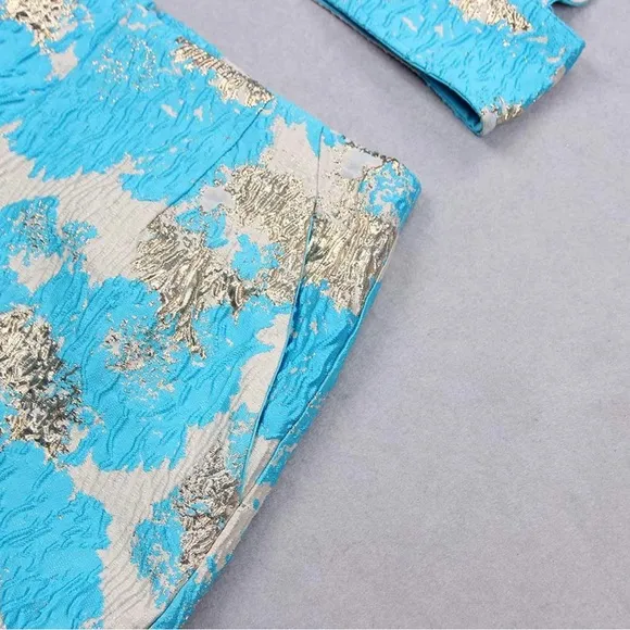 Ella Blue Two Piece Jacquard Set