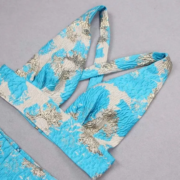 Ella Blue Two Piece Jacquard Set
