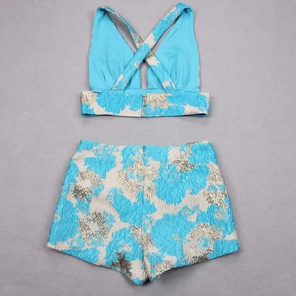 Ella Blue Two Piece Jacquard Set