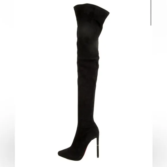 Emilio Pucci black suede thigh high sock boots with red bottoms size 38