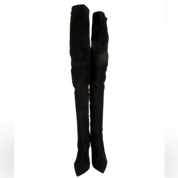 Emilio Pucci black suede thigh high sock boots with red bottoms size 38