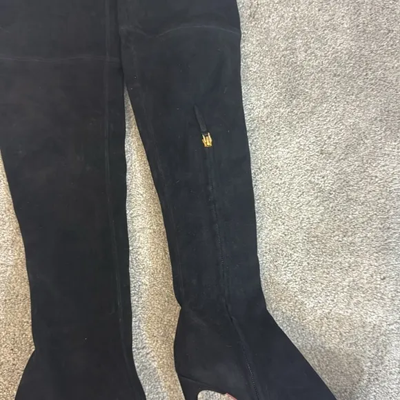 Emilio Pucci black suede thigh high sock boots with red bottoms size 38