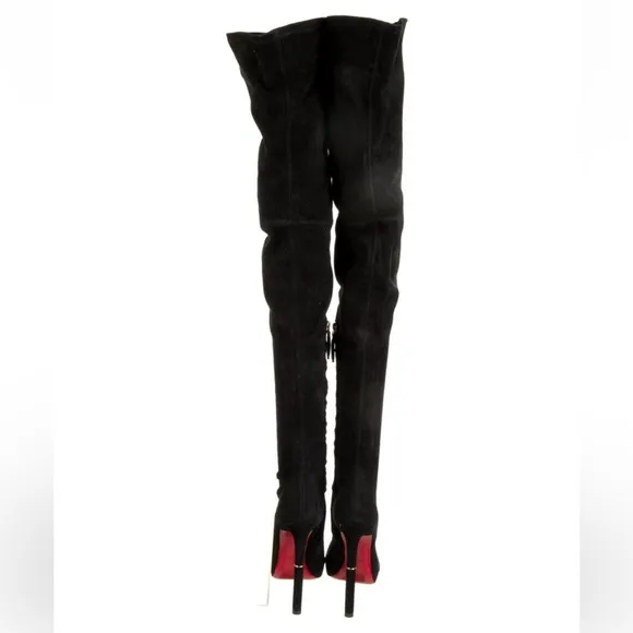 Emilio Pucci black suede thigh high sock boots with red bottoms size 38