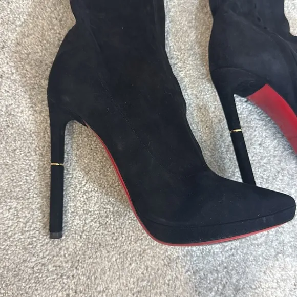 Emilio Pucci black suede thigh high sock boots with red bottoms size 38