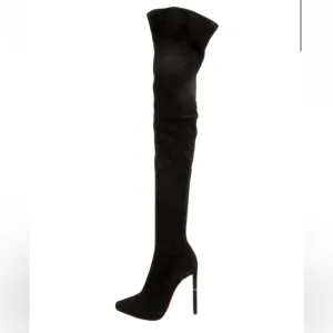 Emilio Pucci black suede thigh high sock boots with red bottoms size 38