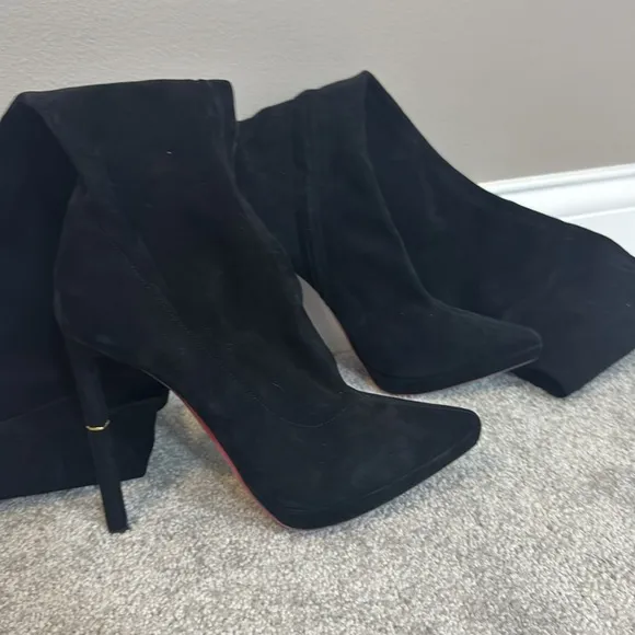 Emilio Pucci black suede thigh high sock boots with red bottoms size 38