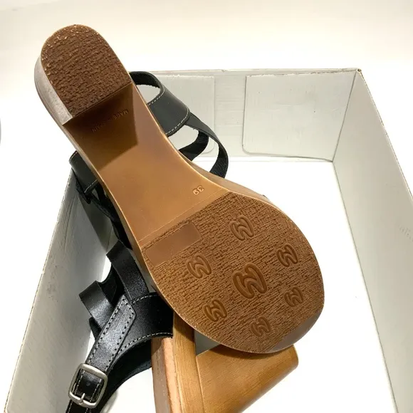 Eric Michael Alicia Black Leather Platform Clog Sandals Block Heel Boho Shoes 39