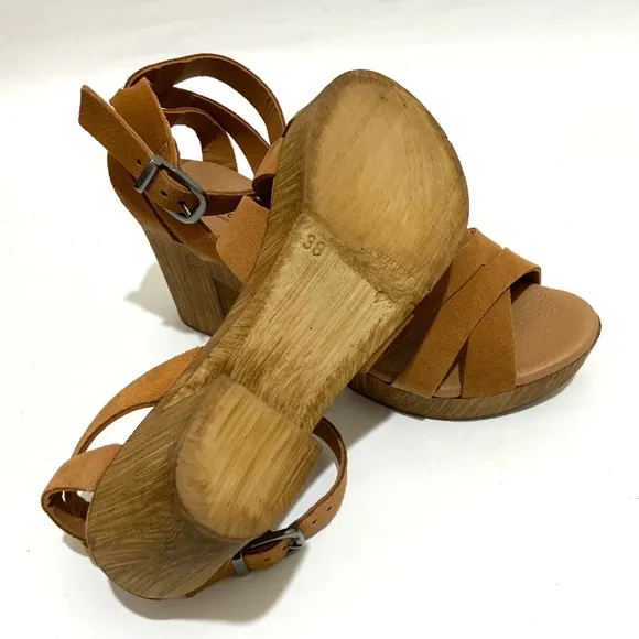 Eric Michael Luna Tan Suede Leather Clog Sandals Block heel brown boho shoes 38