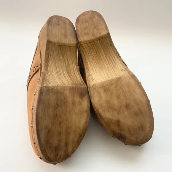 Eric Michael Rochelle Clog Sandals Block Heel Brown Tan Leather Suede Mules 39