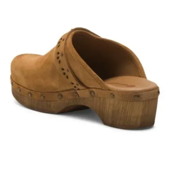 Eric Michael Rochelle Clog Sandals Block Heel Brown Tan Leather Suede Mules 39