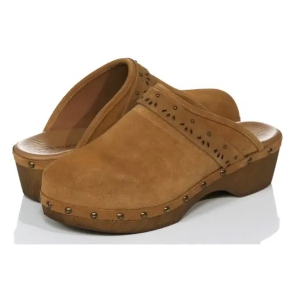 Eric Michael Rochelle Clog Sandals Block Heel Brown Tan Leather Suede Mules 39