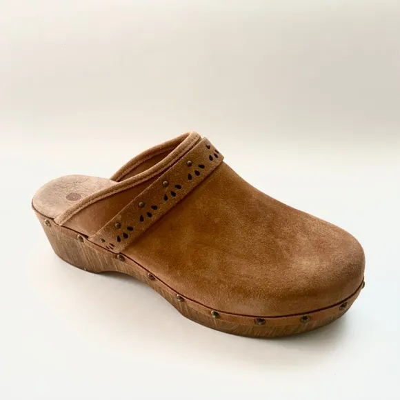 Eric Michael Rochelle Clog Sandals Block Heel Brown Tan Leather Suede Mules 39