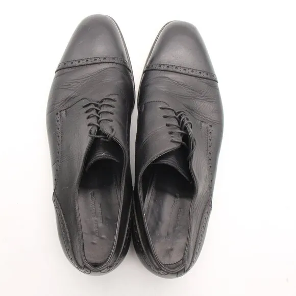 Ermenegildo Zegna Men's US 11 Dress Shoes Black Leather Cap-Toe Lace-Up Oxfords