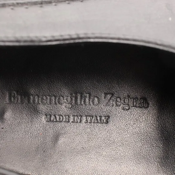 Ermenegildo Zegna Men's US 11 Dress Shoes Black Leather Cap-Toe Lace-Up Oxfords