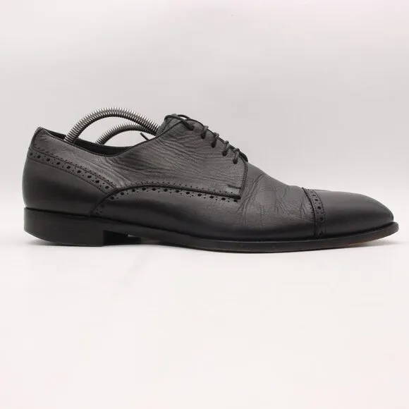 Ermenegildo Zegna Men's US 11 Dress Shoes Black Leather Cap-Toe Lace-Up Oxfords