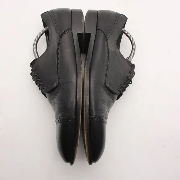 Ermenegildo Zegna Men's US 11 Dress Shoes Black Leather Cap-Toe Lace-Up Oxfords