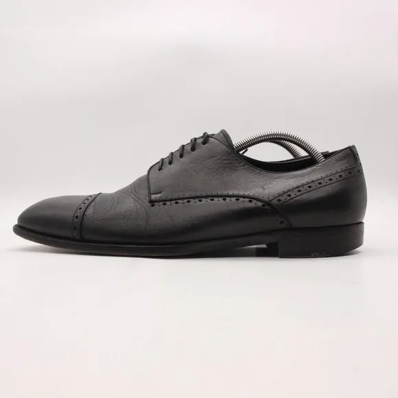 Ermenegildo Zegna Men's US 11 Dress Shoes Black Leather Cap-Toe Lace-Up Oxfords