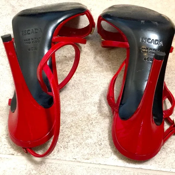 Escada Red Patent  Leather strappy heels size 40.5