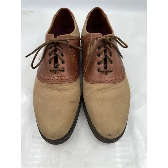 ET Wright Mens Italian Tan Black Leather Dress Oxfords Lace Up Shoes Size 9.5
