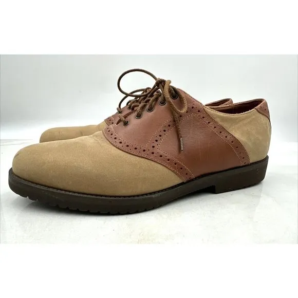 ET Wright Mens Italian Tan Black Leather Dress Oxfords Lace Up Shoes Size 9.5