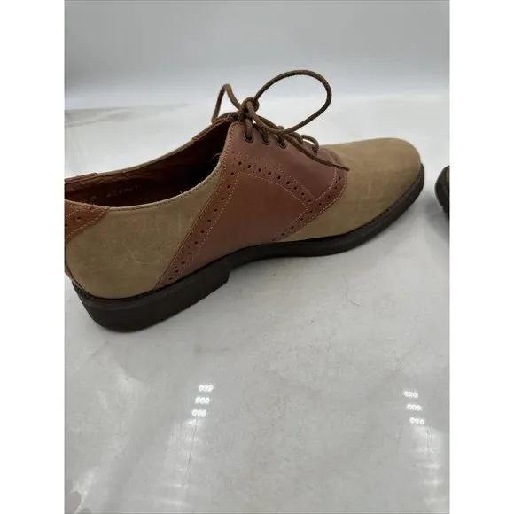 ET Wright Mens Italian Tan Black Leather Dress Oxfords Lace Up Shoes Size 9.5