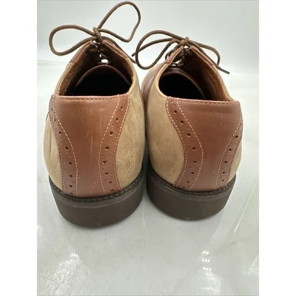 ET Wright Mens Italian Tan Black Leather Dress Oxfords Lace Up Shoes Size 9.5
