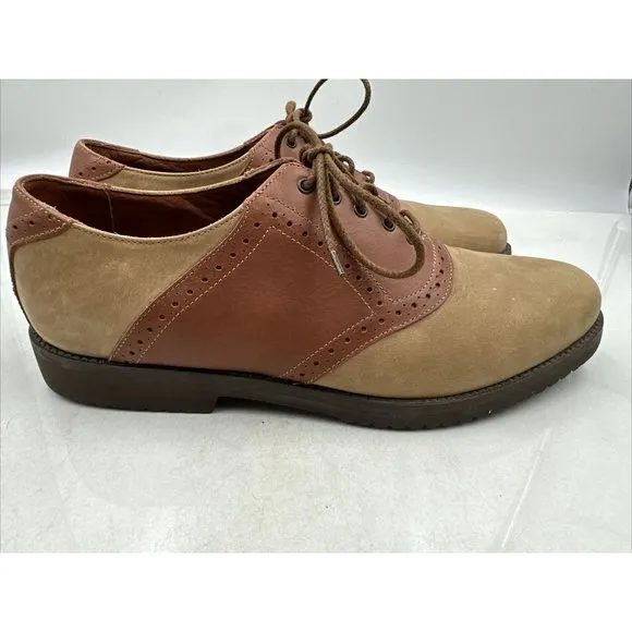 ET Wright Mens Italian Tan Black Leather Dress Oxfords Lace Up Shoes Size 9.5