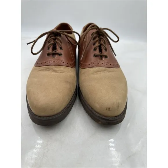 ET Wright Mens Italian Tan Black Leather Dress Oxfords Lace Up Shoes Size 9.5