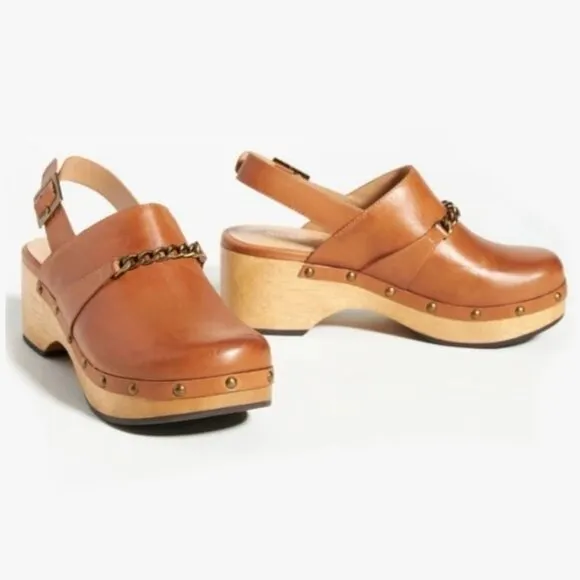 EUC Anthropologie x Silent D Georgia Slingback Leather Heeled Clogs, sz 38 / 7.5