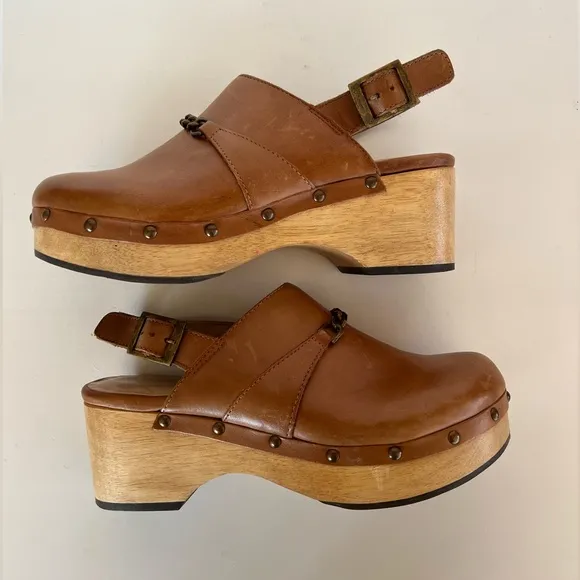 EUC Anthropologie x Silent D Georgia Slingback Leather Heeled Clogs, sz 38 / 7.5