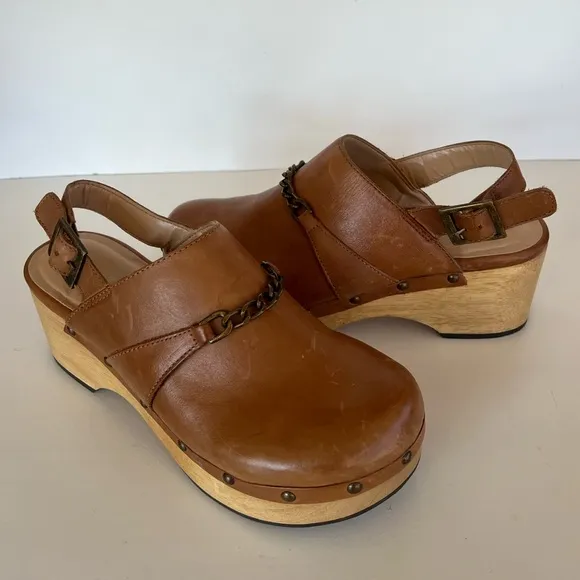 EUC Anthropologie x Silent D Georgia Slingback Leather Heeled Clogs, sz 38 / 7.5