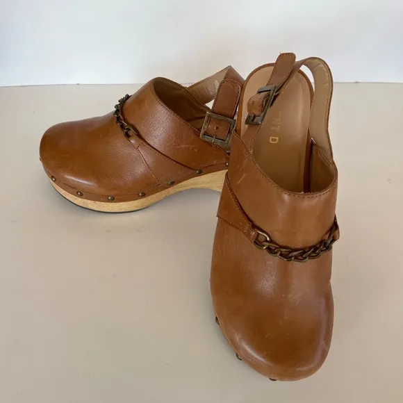 EUC Anthropologie x Silent D Georgia Slingback Leather Heeled Clogs, sz 38 / 7.5