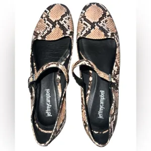 {EUC Jeffrey Campbell Snake Print Mary Jane Shoes 8 Buckle Strap Leather Flats}