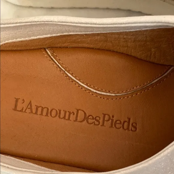EUC L’AMOUR DES PIEDS Cream Genuine Leather Platform Mules Slip-Ons Peep Toe