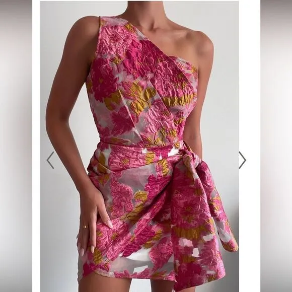 EUC Showpo Hailey Mini Dress One Shoulder Dress in Pink Floral