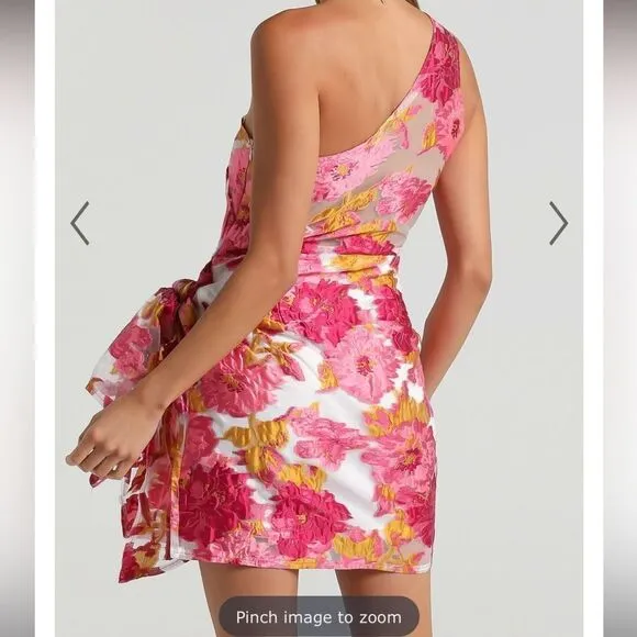 EUC Showpo Hailey Mini Dress One Shoulder Dress in Pink Floral
