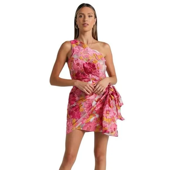 EUC Showpo Hailey Mini Dress One Shoulder Dress in Pink Floral