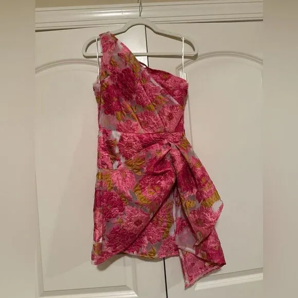 EUC Showpo Hailey Mini Dress One Shoulder Dress in Pink Floral