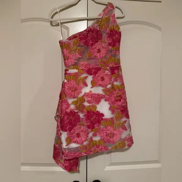 EUC Showpo Hailey Mini Dress One Shoulder Dress in Pink Floral