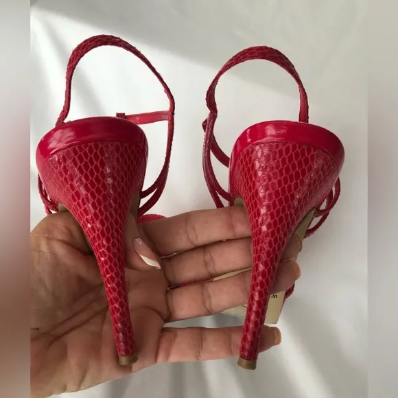 EUC WHBM Genoa Hot pink strappy platform snakeskin stiletto heels. Size 6.5