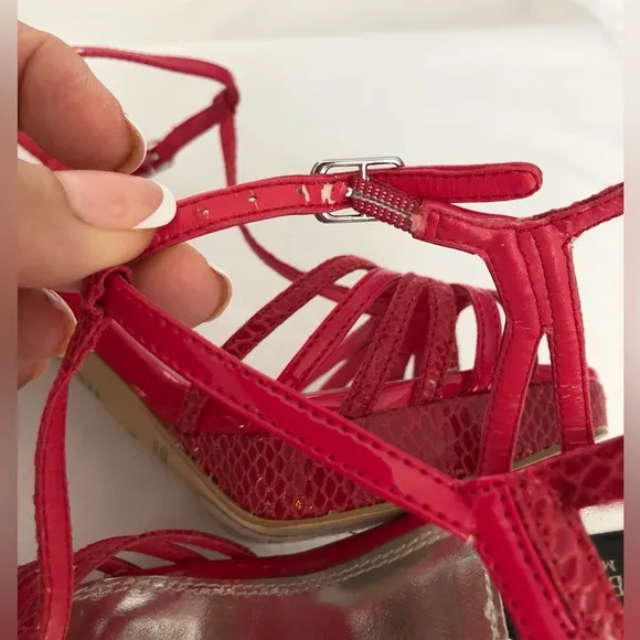 EUC WHBM Genoa Hot pink strappy platform snakeskin stiletto heels. Size 6.5