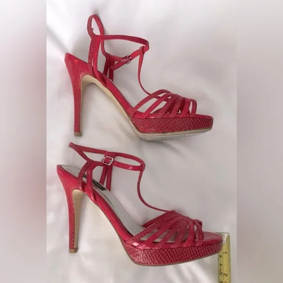 EUC WHBM Genoa Hot pink strappy platform snakeskin stiletto heels. Size 6.5