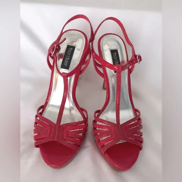 EUC WHBM Genoa Hot pink strappy platform snakeskin stiletto heels. Size 6.5